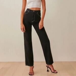 ✨ Reformation Cowboy Black Contrast Stitch High Rise Straight Jeans 23 ✨
